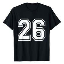 Number 26 Varsity Sports Team Jersey 26th Birthday 26 Years T-Shirt ,Women's 100% Cotton Casual T-Shirt, Soft And Breathable Fabric, Relaxed Fit Short Sleeve Crew Neck, Perfect For Everyday Wear, Outdoor Activities, Travel, And Layering, Effortlessly Stylish And Comfortable! - màu đen - Xem 1