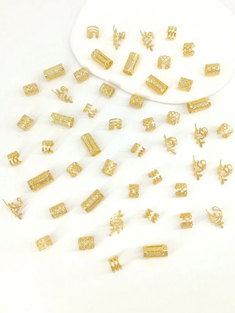 50 قطعة مجموعة خواتم شعر من سبائك معدنية بطراز بوهيمي عتيق - إكسسوارات شعر دائرية مفرغة للنساء والفتيات، مجوهرات شعر ذات موحد اللون أنيقة للضفائر وتصميم الشعر DIY - الذهبي - مشاهدة 6