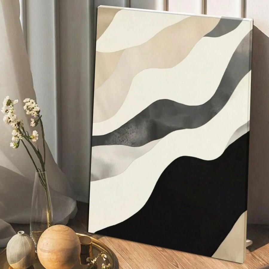 Póster de lienzo enmarcado de 1 pieza, pinturas en lienzo de arte de pared de galería neutra minimalista abstracta moderna, regalo ideal para dormitorio, sala de estar, pasillo, arte de pared, decoración de pared, decoración, decoración de habitación