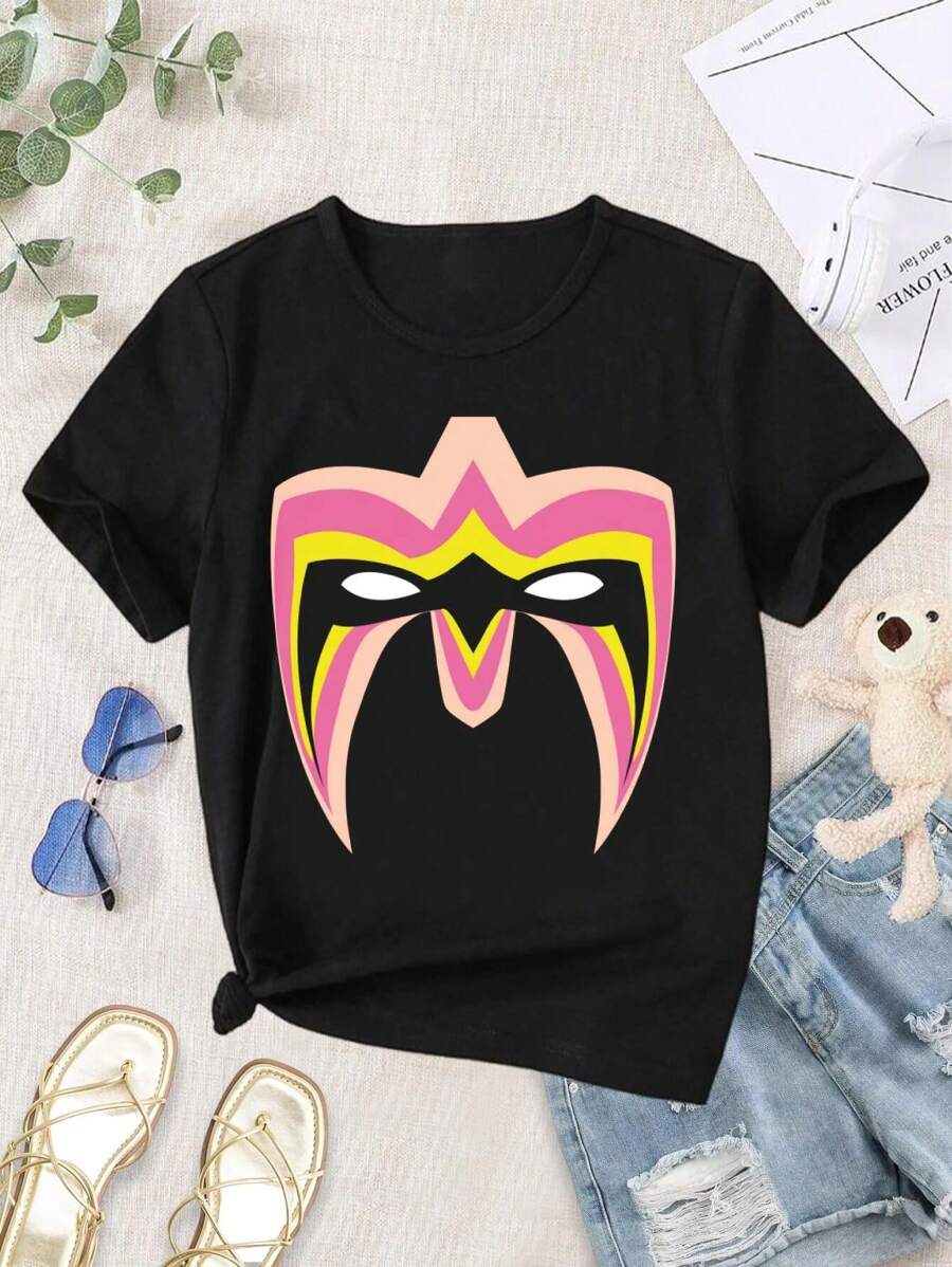 Women's WWE Ultimate Warrior Face T-Shirt - Retro Wrestling Tee Classic Design Vintage Style - 黑色 - 查看 1