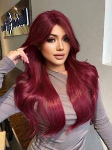 1 Piece Synthetic Heat Resistant Long Curly Wavy Hair No Bangs Wig Red 28 Inch Full Woven Everyday Natural Realistic Wig