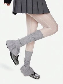 1 Pair Solid Color Casual Polyester Knitted Warm Leg Warmers, Bud-Shaped Leg Sleeves, Y2K, Fashion Blogger Style