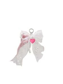 Schattige en eenvoudige mode kraal imitatie parel strik roos rood hart tas hanger, glanzend en kleurrijk licht, strik met gekleurde bloemen, doe-het-zelf effen kleur kant met klinknagels imitatie parel strik hanger mobiele telefoon schelp hanger, strik lint, multifunctionele doe-het-zelf sleutelhanger