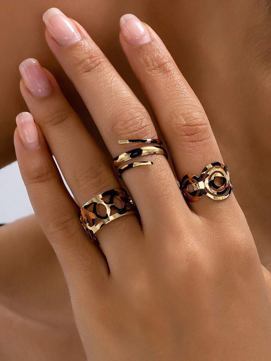 3 buc/Set Inele cu model spiralat cu picătură de apă cu picătură de apă cu imprimeu leopard, potrivite pentru cadouri, petreceri, ținute zilnice, casual șic