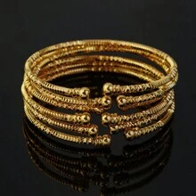 6pcs/Set Dubai-Style Women Bracelet Set, Gold & Bicolor Cuff Bangles With /African Inspired Design, Bridal Jewelry Gift Valentine's Day Accessories - Gold - View 10