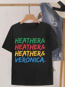 Heather Veronica Names Tee Shirt For Women Cute Stylish Personalized Ladies' Top - Black - View 2