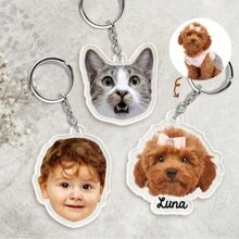 1 件定制照片钥匙扣，个性化宠物肖像，定制亚克力配件，宠物肖像钥匙圈，狗钥匙扣，猫钥匙扣，独特的宠物礼物