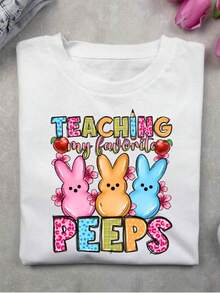 Teaching My Favorite Students Shirt, Easter Teacher T-Shirt, Teacher Appreciation Tee, Gift For Teachers, Easter Day Shirts, New Teacher T-Shirts. SD-1633 - White - View 1