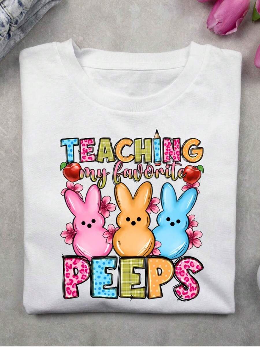 Teaching My Favorite Students Shirt, Easter Teacher T-Shirt, Teacher Appreciation Tee, Gift For Teachers, Easter Day Shirts, New Teacher T-Shirts. SD-1633 - White - View 1
