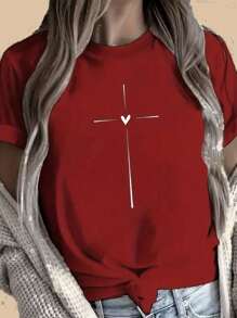 T-Shirt Blouse Cruz Summer Viscolycra T-Shirt - 酒紅色 - 查看 1