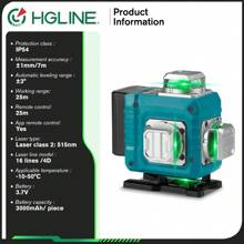 Yofidra 16 Lines 4D Laser Levels 360 Horizontal Vertical Green Line Laser Level Self-Leveling Measure Leveling Tool,Essential Tools - UK Plug(220-240V) - View 3