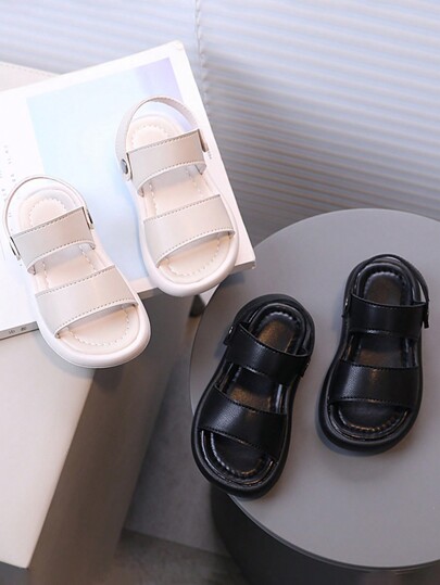 1 par de sandalias de playa sencillas y llanas para niños pequeños/niños, sandalias casuales, transpirables y de suela blanda, versátiles para niños y niñas
