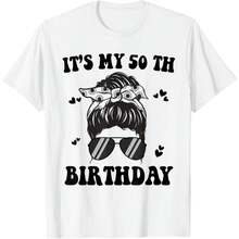 It's My 50th Birthday Leopard Messy Bun 50 Year Old Birthday T-Shirt - White - View 1