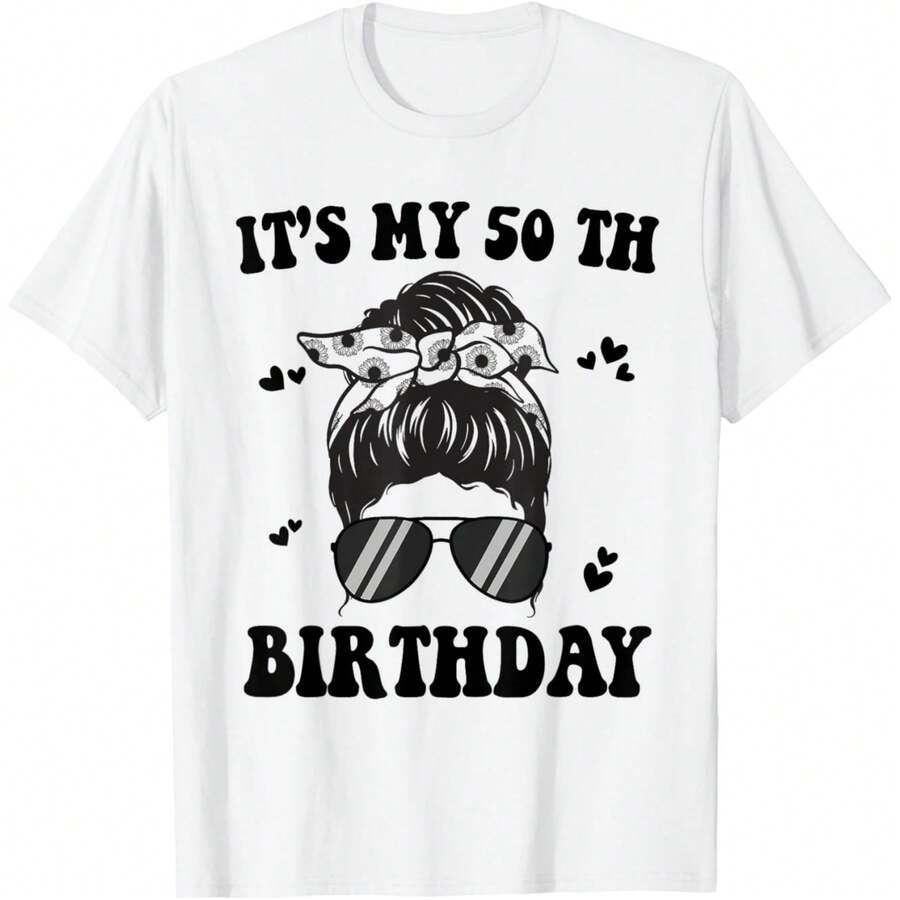 It's My 50th Birthday Leopard Messy Bun 50 Year Old Birthday T-Shirt - White - View 1