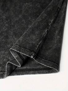 1 件复古破旧图案印花 T 恤，适合男孩和青少年，户外夏季休闲街头装 - 深灰色 - 查看 4