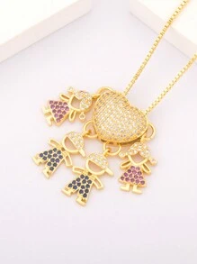 1pc Valentine's Multicolor Zirconia 18k Gold Plated Copper 4 Kids Pendant Necklace, Luxury Jewelry Gift For Women,Mom,Mother,Mother's Day,Gift - Gold - View 12