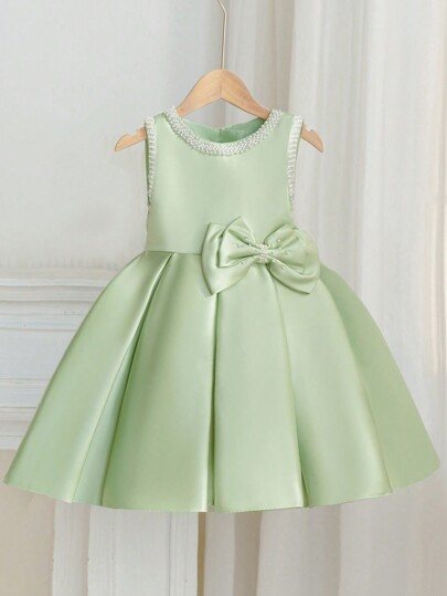 Young Girl Green Sleeveless Princess Girl Dress, Suitable For Wedding, Birthday Party, Banquet