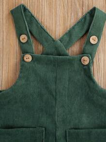 Baby Boy Girl Velvet Overalls Solid Suspender Bib Pants One-Piece Strap Jumpsuit Pocket Fall Winter Outfit