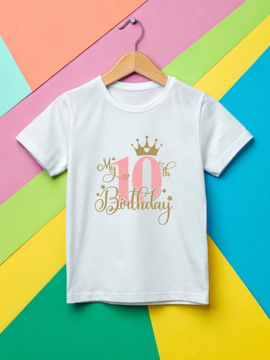 My 10th Birthday Shirt, Ten Years Old Birthday Tee For Girl, Tenth Birthday Party Tee For Daughter, Princess T-Shirt For Birthday. UA-1161 - White - View 1