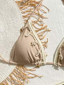 Bikinx Set de 2 piezas de bikini de triángulo con tirantes de unicolor y patchwork, para mujer, para verano y vacaciones en la playa