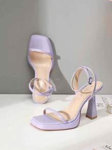Reitoye Elegant Platform High Heel Sandals For Women Summer Square Toe Chunky Heel,  Fashion Ankle Strap Purple Heels Soft Leather Comfortable Versatile Snakeskin Pattern High Heels, Increase Height & Leg Length, Solid Color Casual Comfortable Women Shoes For Party Wedding Date - 蛇皮紋紫色 - 查看 10