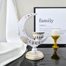 1pc Arabic Creative Embossed Star & Moon Shaped Incense Burner Home Decor, Essential Rama Festival Aroma Diffuser, Gold Plated Resin Craft Ornament - Multicolor - View 9