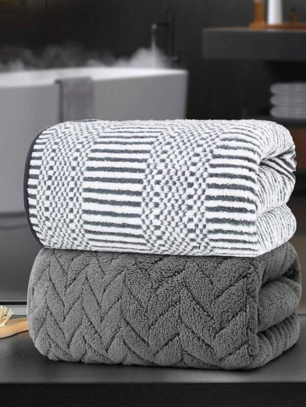 2pcs Towel Set - 70x140cm/27.56x55.12 Inch - Made Of Coral Fleece - Absorbent Quick-Dry, Non-Shedding, Non-Fading - Ultra Soft & Skin-Friendly - With Hanging Loop For Easy Hanging - Bath Towels For Bathroom, Bedroom, Pool, Gym, Camping, Holidays - Wheat Ear & Ionic Lucky Pattern Solid Abstract Design - Suitable For All Seasons Mother's Day Flowers, Personalized Gifts For Mom, Last Minute Gifts, Mother's Day Ideas, Mothering Sunday Gifts, Handmade Cards For Mum, Best Mother's Day Gifts Under $50