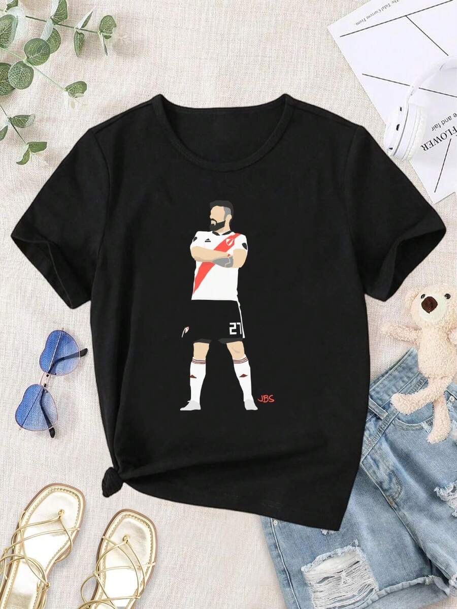 Women's Lucas "Oso" Pratto Libertadores Final T-Shirt - Retro Soccer Jersey Football Fan Apparel - Black - View 1