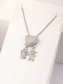 1件18K镀金白锆石银铜材质2件套儿童吊坠项链，优雅珠宝礼品，简约设计 - 銀色 - 查看 10