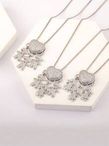 1件18K镀金白锆石3件套儿童吊坠项链，优雅珠宝礼品，简约设计 - 銀色 - 查看 11