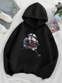 Women's Black Hole BOB Robot Hoodie Cute  Space Themed Sweatshirt - Black - View 1