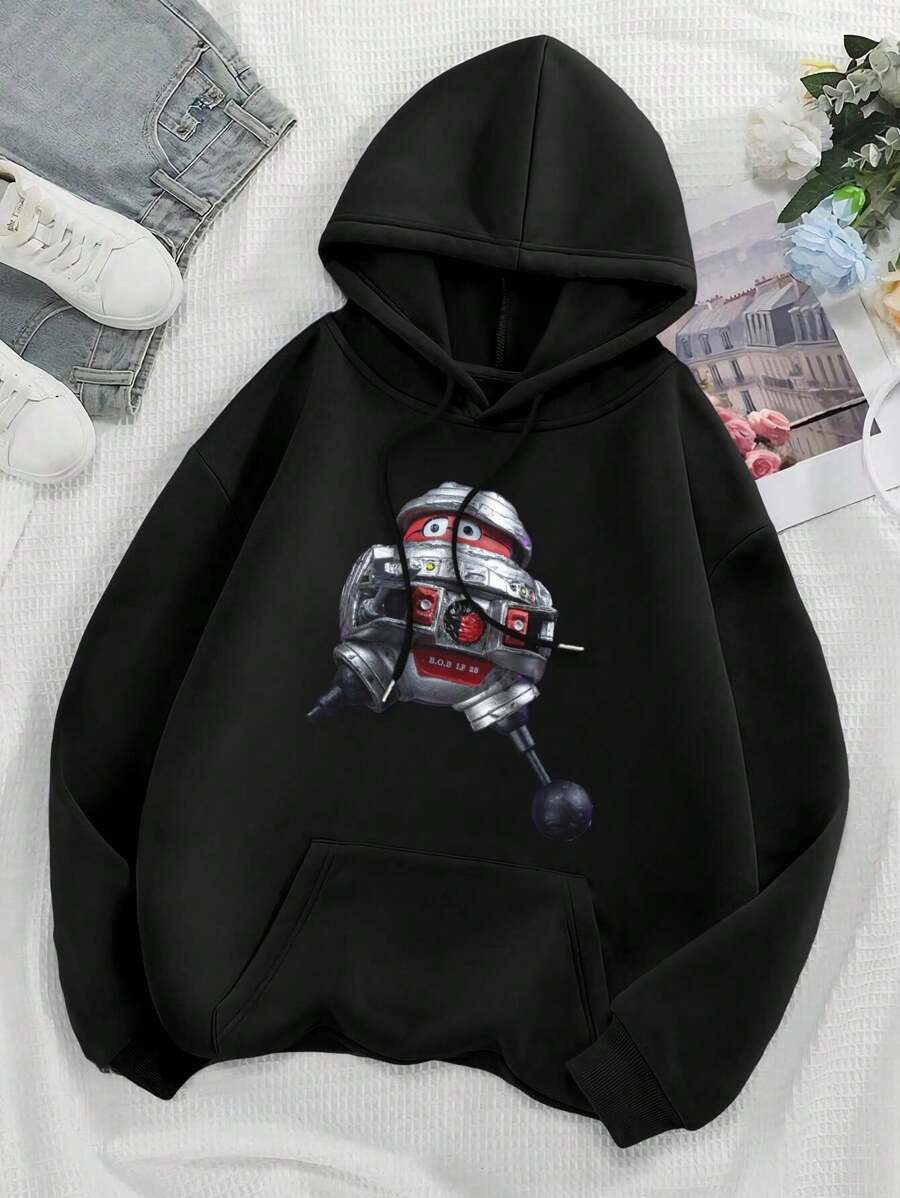 Women's Black Hole BOB Robot Hoodie Cute  Space Themed Sweatshirt - Black - View 1