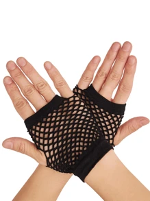 Women's Short Fingerless Fishnet Gloves, Gothic 80s Aesthetic Accessory Halloween