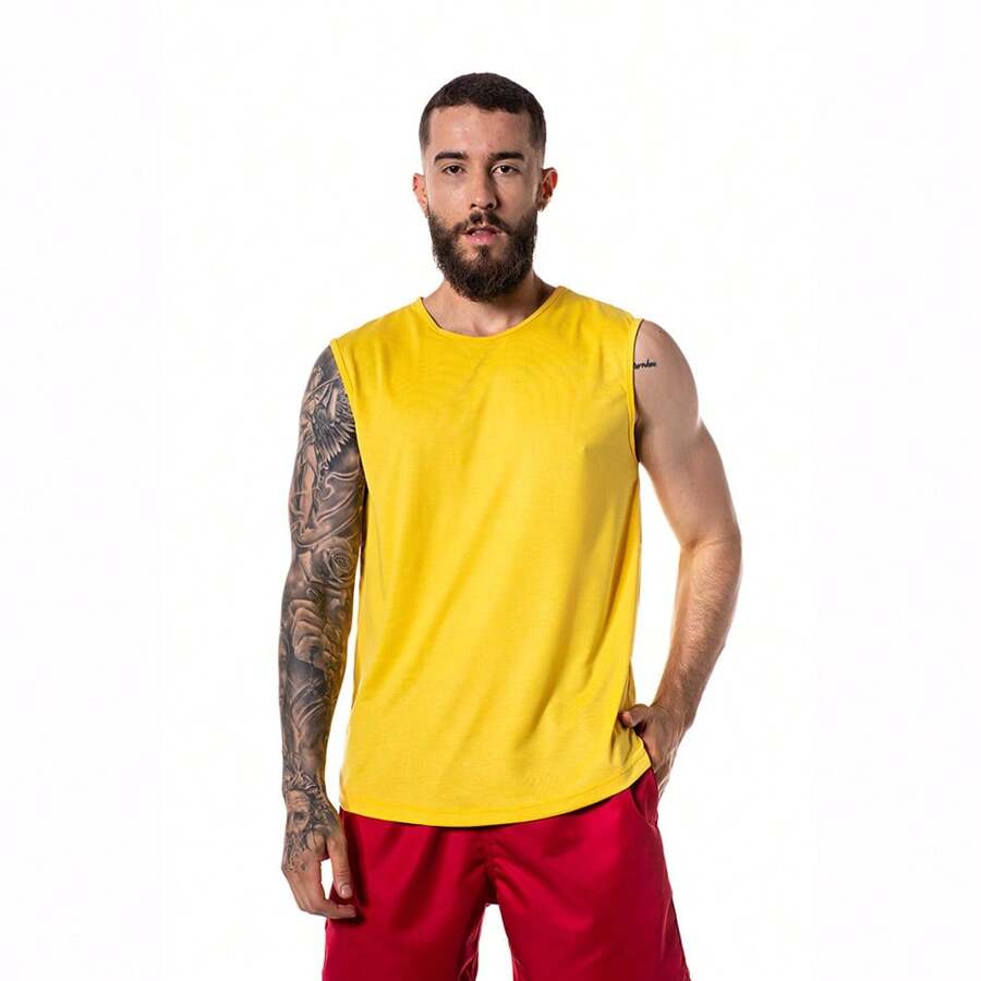 CHIELLA SPORTS Men's Machão Plain Tank Top Women's Unisex Sleeveless - 黃色 - 查看 1