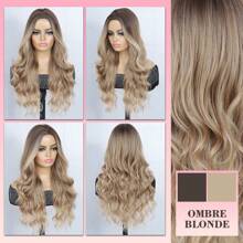 Long Ombre Blonde Wig For Women 24 Inch Middle Part Wavy Women Charming Wigs Realistic Natural Looking Synthetic Heat Resistant Fiber Wig For Daily Party Use - Multicolor - View 5