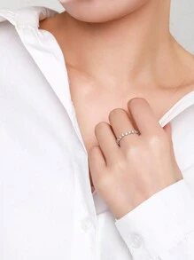 1枚奢华全锆石戒指，浪漫女士戒指，925纯银精美首饰 - 銀色 - 查看 2