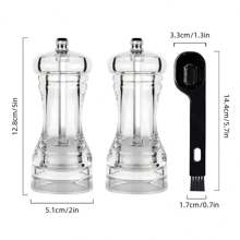 2 Packs Acrylic Salt And Pepper Mill With 2-In-1 Clean Brush, Manual Pepper Mill And Salt Shaker With Adjustable Coarseness And Ceramic Grinding Burr, Used For Pepper, Cumin, Sea Salt, Dry Pepper, Kitchen Gadgets For Home, Restaurant, Camping