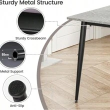 Dining Table And Chairs Set Of 4, 120CM Marble Effect Dining Table With 4 Faux Leather High Back Dining Chairs,Modern Dining Table Set For Home/Kitchen Office - Black Chair + Gray Table - View 3