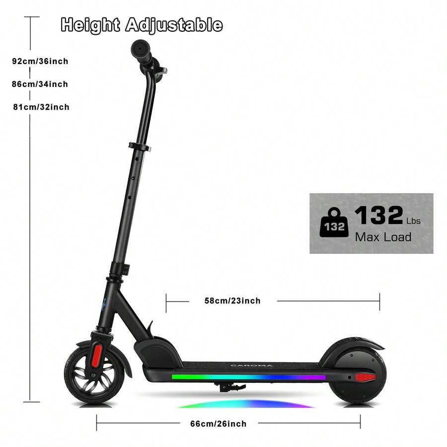 COBIZI E-Scooter Children From 8-12 Years 180W Motor Up To 16 Km/H Electric Scooter Children With Colorful Lights LED Display Adjustable Speed And Height Foldable Electric Scooter Children Outdoor E-Bike - 黑色 - 查看 1