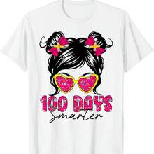 Cute Messy Bun Hair 100 Days Smarter Shirts For Girls Kids T-Shirt - White - View 1