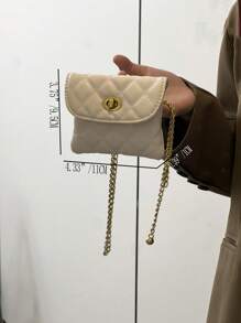 New Fashionable Versatile Rhombic Embroidery Detachable Delicate Chain Mini Multifunctional Fanny Pack/Shoulder Bag, Western Purse For Women - Beige - View 2