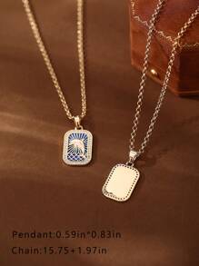 1 chiếc vòng cổ vuông nhiều màu sắc phong cách nghỉ dưỡng, mặt dây chuyền hình vuông đính đá Zirconia hình cá ngựa, cá heo, cây cọ, phụ kiện mùa hè, quà tặng trang sức cho nữ, thích hợp để đeo hàng ngày. - Nhiều màu - Xem 3