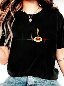 Italian Spaghetti Pasta Noodles Heartbeat EKG Pulse Cooking T-Shirt