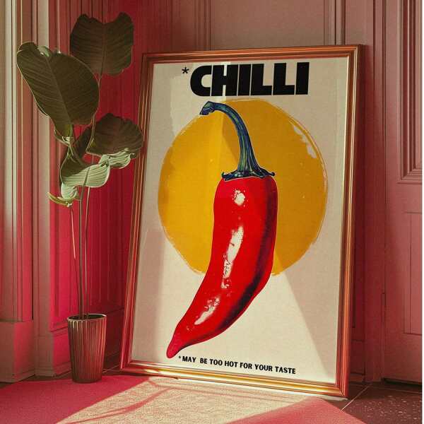 1pc, Canvas Hanging Picture, Framed, Chili Peppers Canvas Art Print, Modern Decorative Art Classic Poster, Fashion Vintage Wall Hanging Decor For Home Office, Bathroom, Living Room, Bedroom, Dining Room - Indoor And Outdoor Artwork Gifts Birthday Graduation