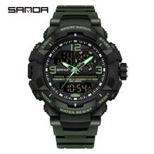SANDA 男士手表数字石英军用运动腕表顶级品牌奢华多功能闹钟日期星期秒表 EL 灯功能防水电子 LED 原装男士时钟礼物