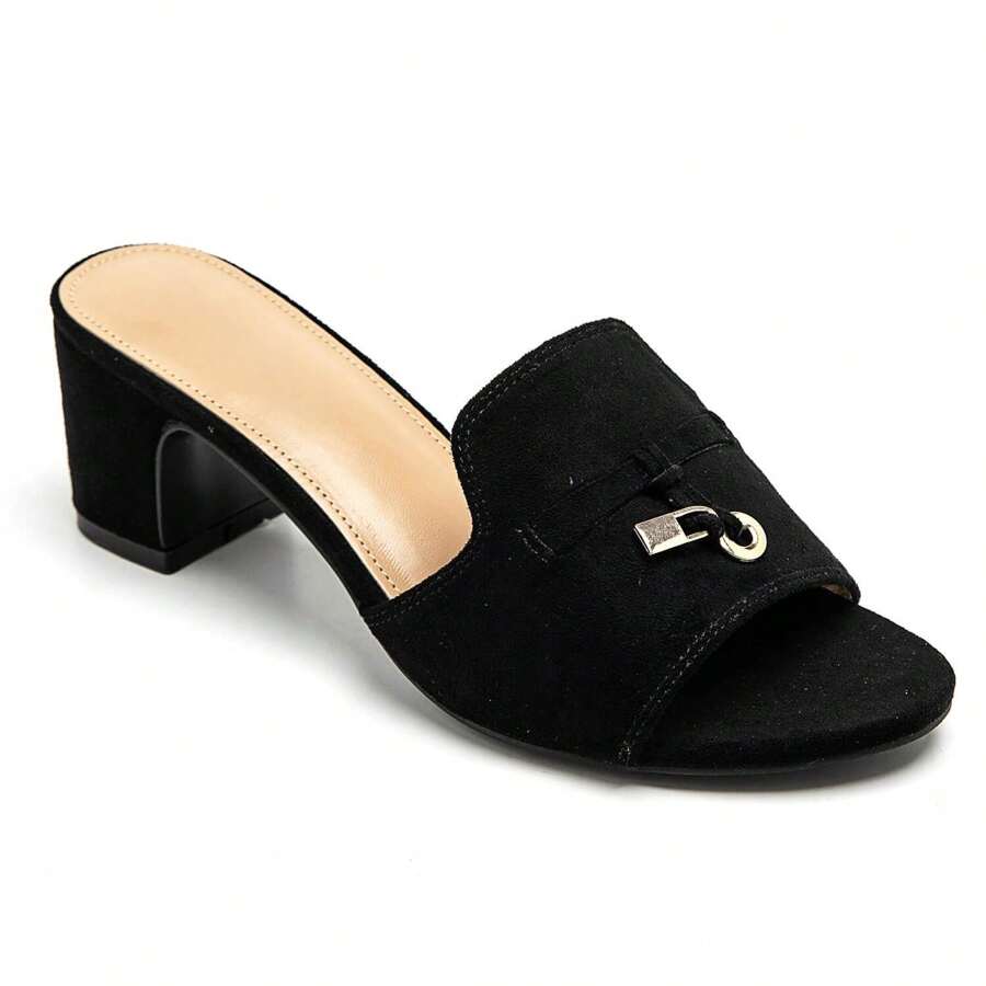 Heeled Shoes With Strap And Buckle Detail - Black - View 1