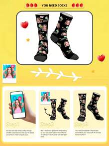 1 Pair Of Custom Women's Face Photo Stockings, Custom Photo Stockings, Custom Face Photo Stockings, Personalized Fun Stockings, Custom Picture Stockings, Put Any Face Photo On Socks, Anniversary Gift, Valentine's Day Gift, Birthday Gift, Wedding Gift, Best Friend Gift, Girlfriend Gift, - Black - View 3