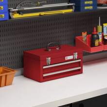 DURHAND 2 Drawer Tool Chest, Lockable Metal Tool Box With Ball Bearing Runners, Portable Toolbox, 460mm X 240mm X 220mm, Red - Red - View 2