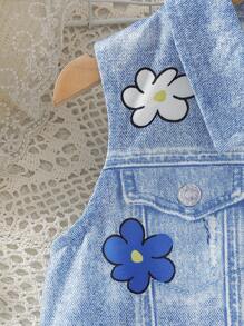 3pcs/Set Girls Summer Outfit, Includes Elegant Butterfly Print Short Sleeve Collared Blouse With Lace Detail, Elastic Waist Pants, And Camisole Undershirt, Suitable For Vacation And Travel, Spring/Summer - Blue - View 5