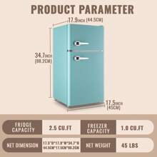 WANAI 3.5 Cu.Ft Mini Fridge With Freezer, Small Refrigerator With 7 Settings Temperature Adjustable, 2 Door Refrigerator For Office, Dorm, Bedroom, Apartment,Blue - 美規B型插(110-127V) - 查看 5